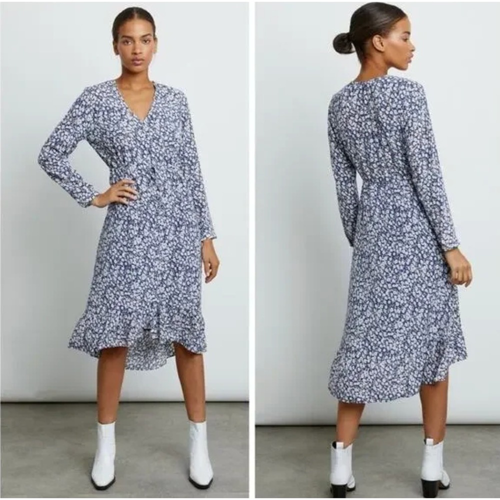 RAILS Jade Navy Camellia Floral Print V Neck Midi Dress Women's‎ Size XL Blue